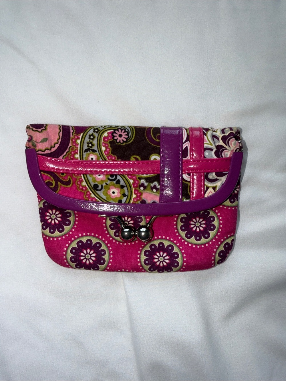 Vera Bradley Retired Mod Floral Pink Kiss Lock Coin Purse Wallet Vintage